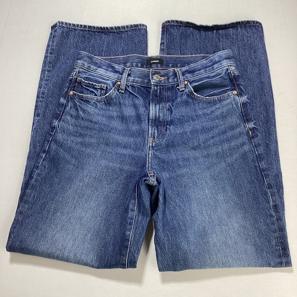 Express Wide Leg High Rise Rígid Blue Denim Jeans - Picture 4 of 15